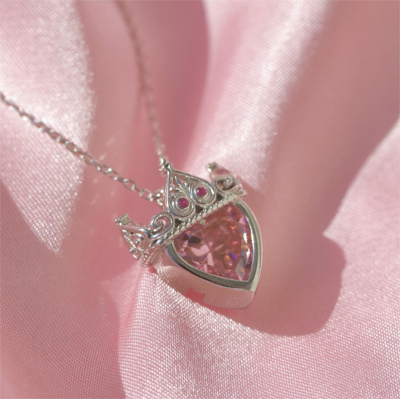 Wholesale Pink Zircon Heart Crown Copper Necklaces